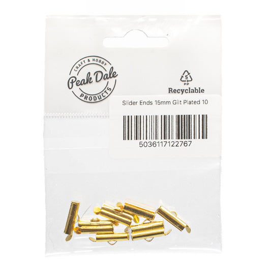 Slider Ends 15mm Gilt Plated Pack of 10