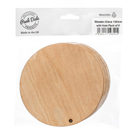 Wooden Discs 130mm with Hole Pack of 5