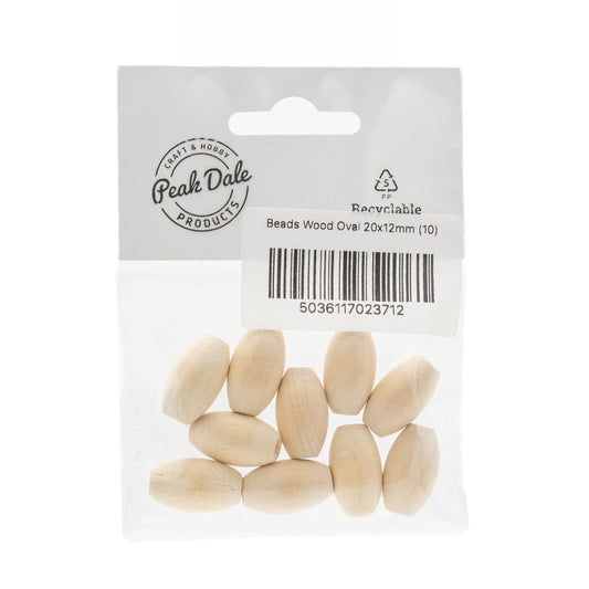 Beads Wooden Oval 20 x 12mm Pack of 10 - Default (BDWOV20X12)