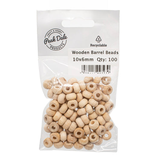Beads Wooden Barrel Shape 10 x 6 mm Pack of 100 - Default Title (BDWSB100)