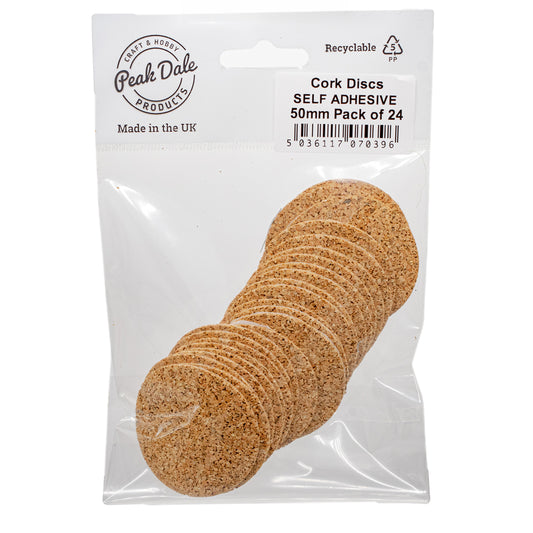 Cork Discs SELF ADHESIVE 50mm Pack of 24