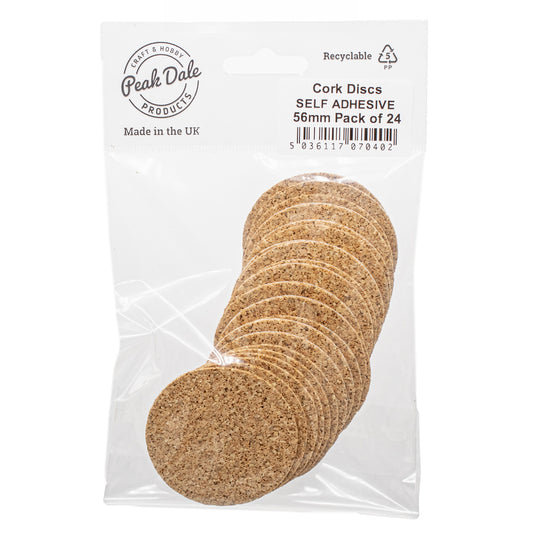 Cork Discs SELF ADHESIVE 56mm Pack of 24