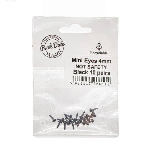 Mini Eyes 4mm Black NOT SAFETY 10 pairs - Default Title (EY04BLA10)