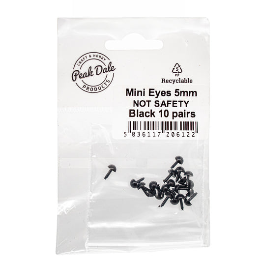 Mini Eyes 5mm Black NOT SAFETY 10 pairs - Default Title (EY05BLA10)