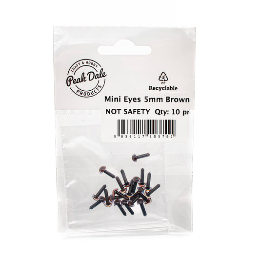 Mini Eyes 5mm Brown NOT SAFETY 10 pairs - Default Title (EY05BRO10)