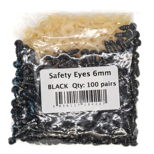 Safety Eyes 6mm black 100 pairs - Default Title (EY06BLA100)