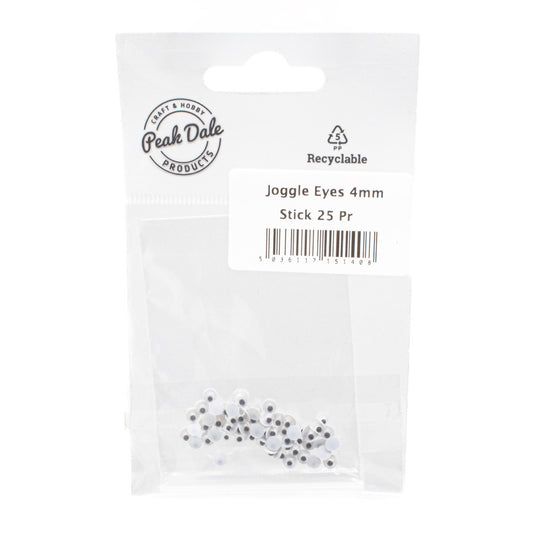Joggle Eyes 4mm Glue On 25 Pairs - Default Title (JEYE4M25)