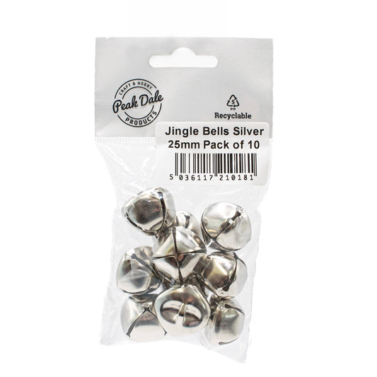 Jingle Bells Silver 25mm Pack of 10 - Default (JINGBEL)