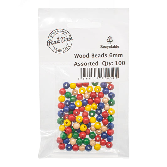 Beads Wood 6mm Round Assorted Pack of 100 - Default Title (NO1AST)