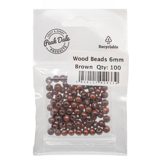 Beads Wood 6mm Round Brown Pack of 100 - Default Title (NO1BRO)