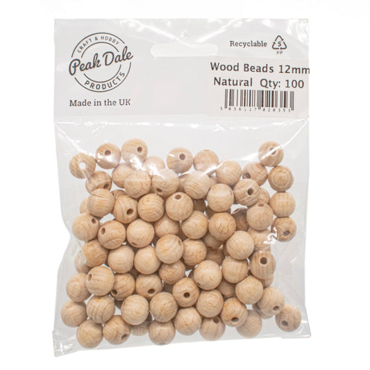 Beads Wood 12mm Round Natural Pack of 100 - Default Title (NO2NAT)