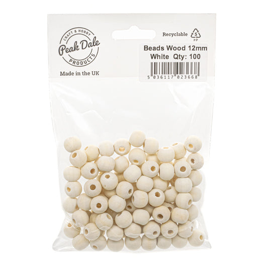 Beads Wood 12mm Round White Pack of 100 - Default Title (NO2WHI)