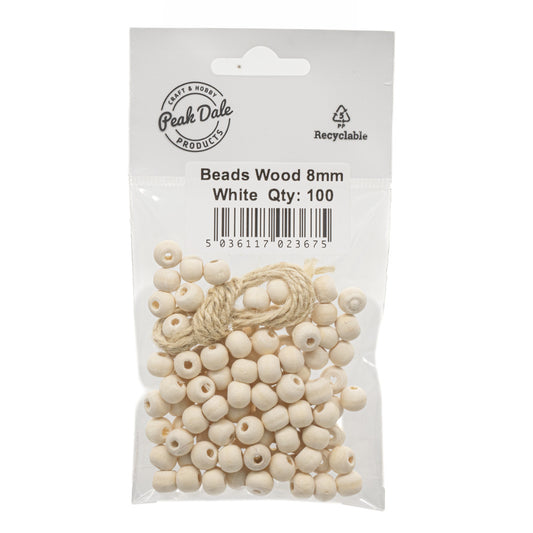 Beads Wood 8mm Round White Pack of 100 - Default Title (NO4WHI)