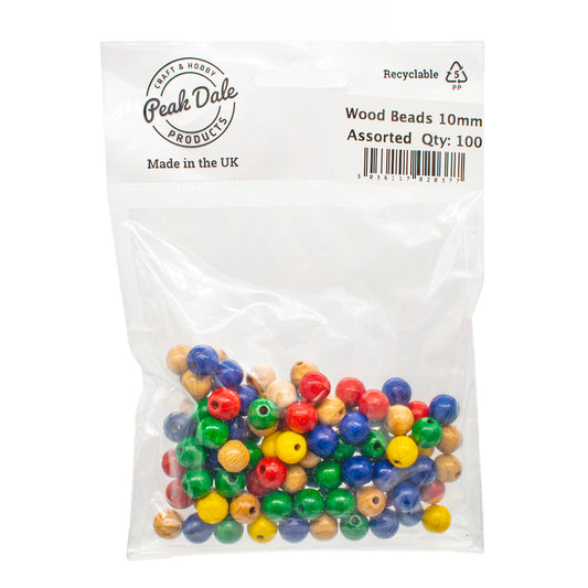Beads Wood 10mm Round Assorted Pack of 100 - Default Title (NO6AST)