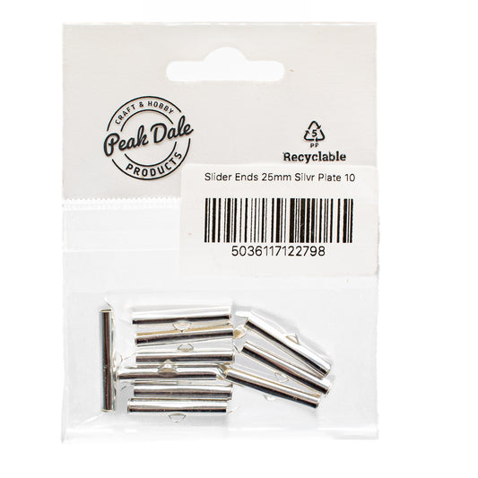 Slider Ends 25mm Silver Plated Pack of 10 - Default (SLIDEND25S)