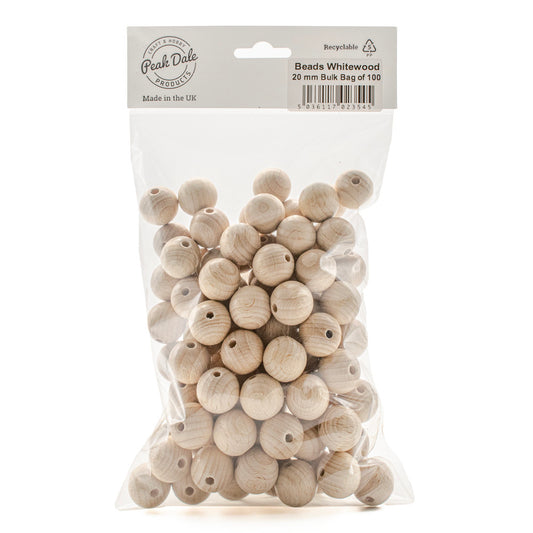 Beads Whitewood 20 mm Bulk Bag of 100 - Default Title (WOODBB20-100)
