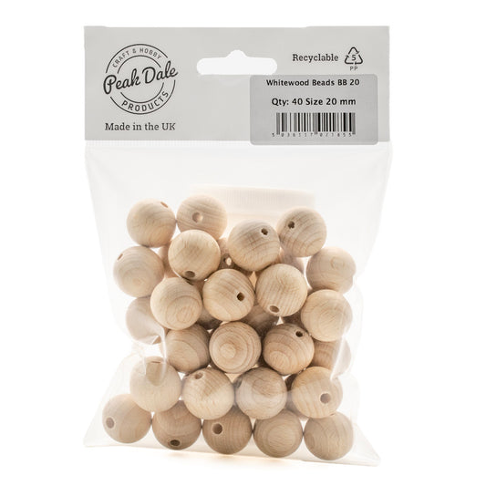 Beads Whitewood 20 mm Pack of 40 - Default Title (WOODBB20)