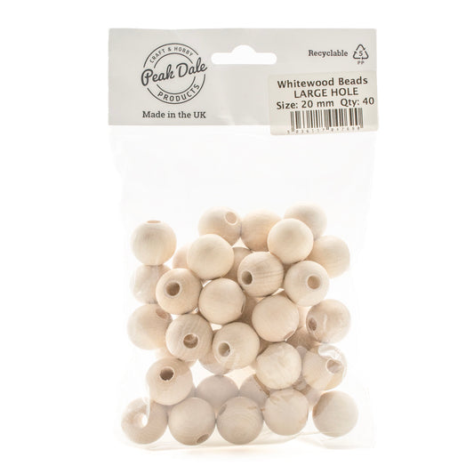 Beads Whitewood LARGE HOLE 20 mm Pack of 40 - Default Title (WOODBB20LH)