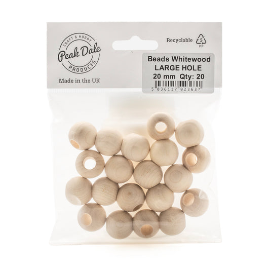 Beads Whitewood LARGE HOLE 20 mm Pack of 20 - Default Title (WOODBB20LH20)