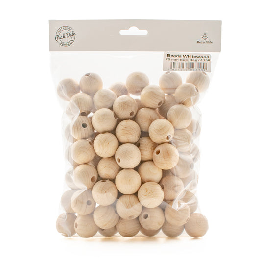 Beads Whitewood 25 mm Bulk Bag of 100 - Default Title (WOODBB25-100)