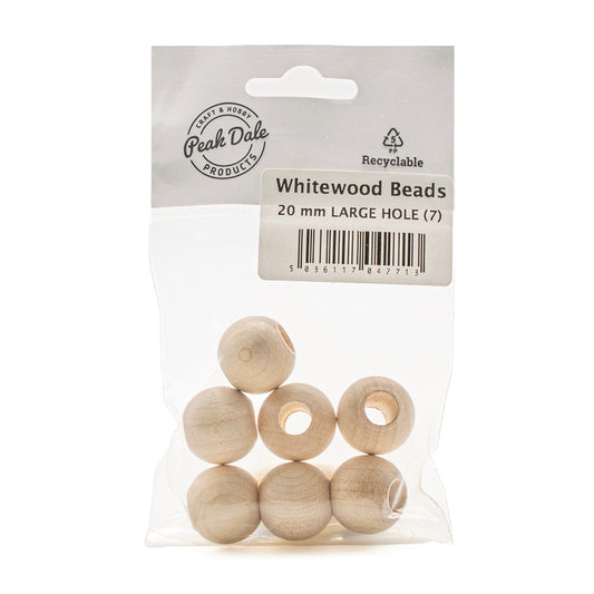 Beads Whitewood LARGE HOLE 20 mm Pack of 7 - Default Title (WOODWW20LH)