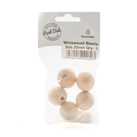 Beads Whitewood 25 mm Pack of 5 - Default Title (WOODWW25)