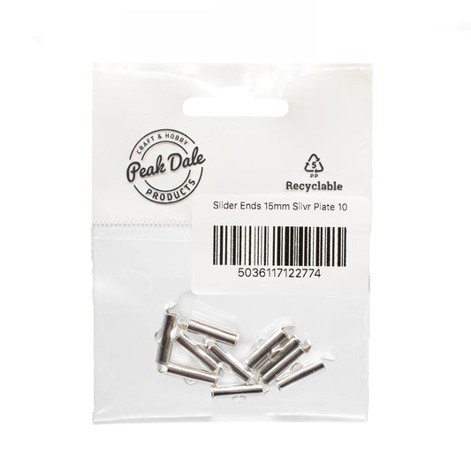 Slider Ends 15mm Silver Plated Pack of 10