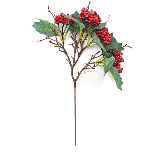 Holly Spray with Berries 32cm Green/Red