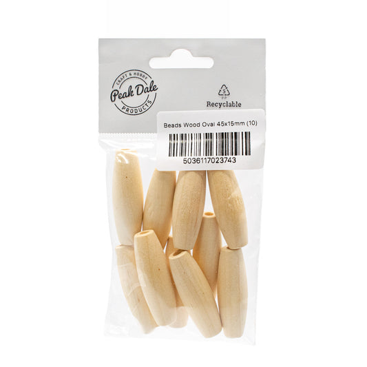 Beads Wooden Oval 45x15mm Pack of 10 - Default (BDWOV45x15)