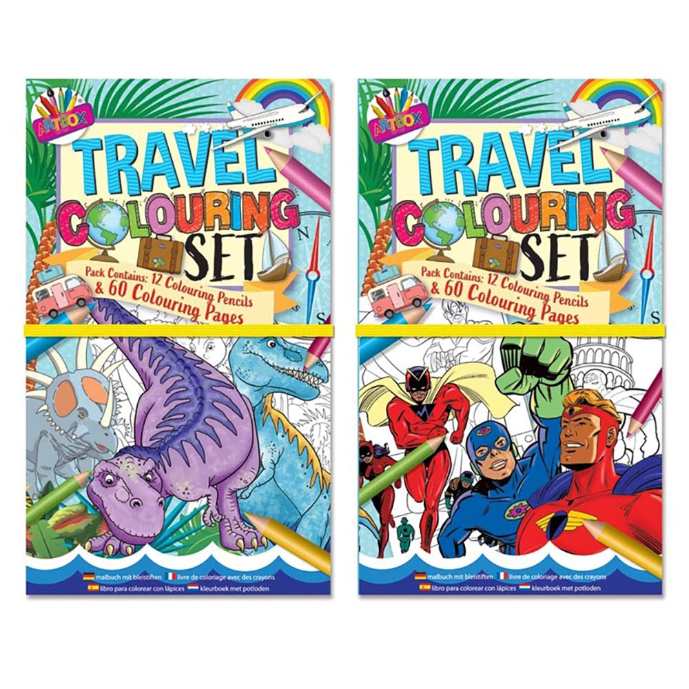 Travel Colouring Set Dinasaurs & Superheroes - Default Title (BOOKTRADIN)