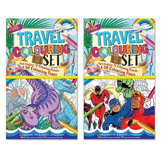 Travel Colouring Set Dinasaurs & Superheroes