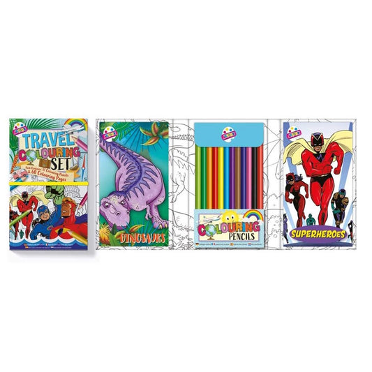 Travel Colouring Set Dinasaurs & Superheroes - Default Title (BOOKTRADIN)