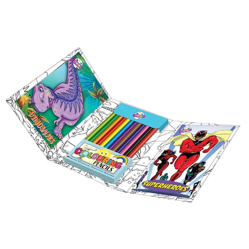 Travel Colouring Set Dinasaurs & Superheroes - Default Title (BOOKTRADIN)