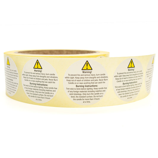 Candle Warning Labels 35mm dia Pack of 100