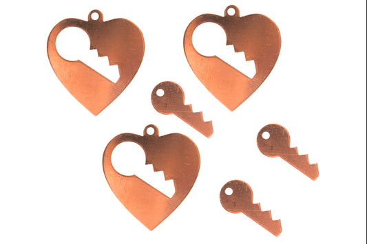 CB110 Heart with Key Copper Pendant 3 Pack - Default Title (CB110)