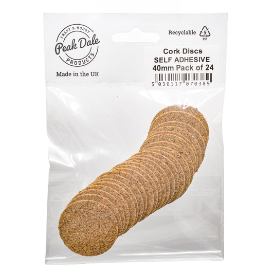 Cork Discs SELF ADHESIVE 40mm Pack of 24