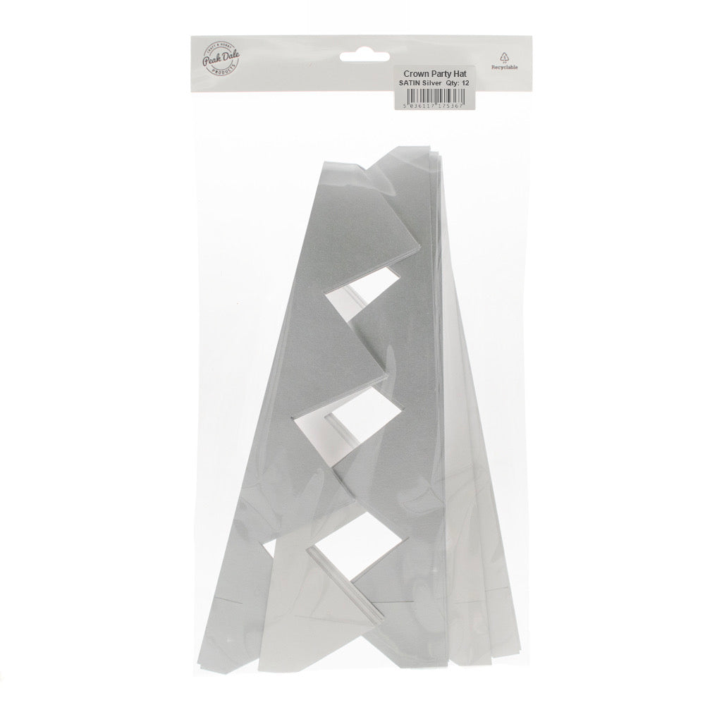 Crown Party Hat SATIN Silver Pack of 12 - Default (CROSATSIL12)