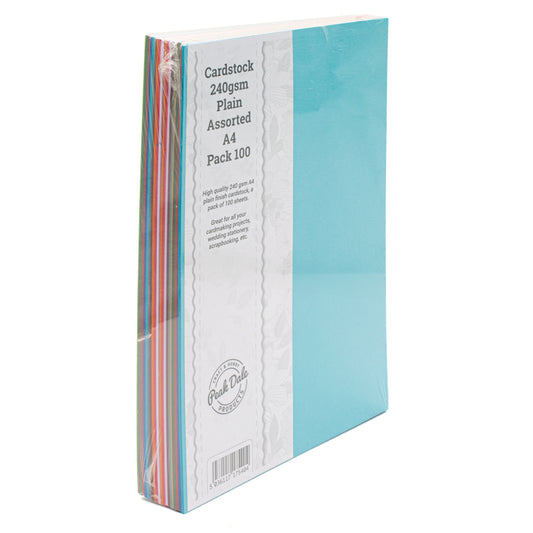Cardstock PACK 100 Plain Assorted A4 240gsm