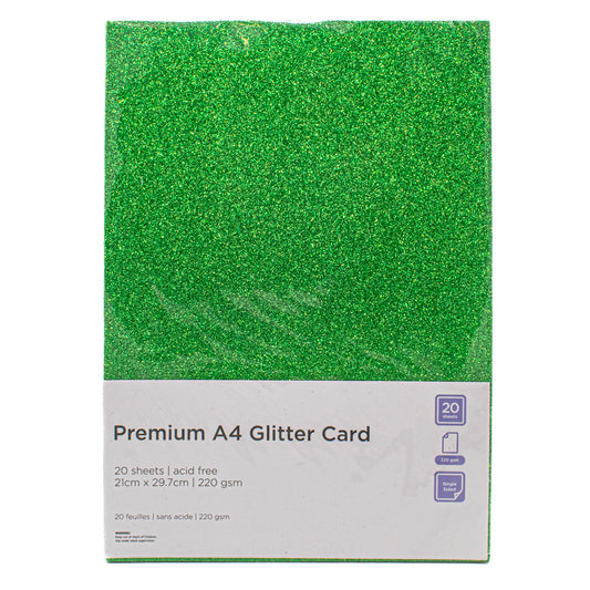 Value Glitter Card A4 GREEN Pack of 20 - Default (GLITCVALGRE)