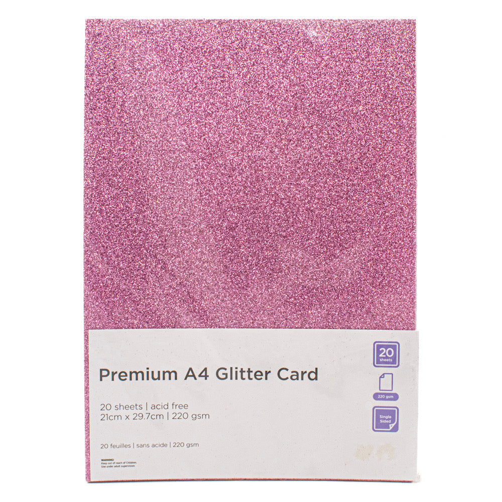 Value Glitter Card A4 PINK Pack of 20 - Default (GLITCVALPIN)