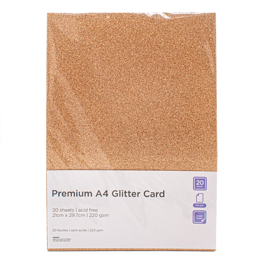 Value Glitter Card A4 ROSE GOLD Pack of 20 - Default (GLITCVALROSGOL)