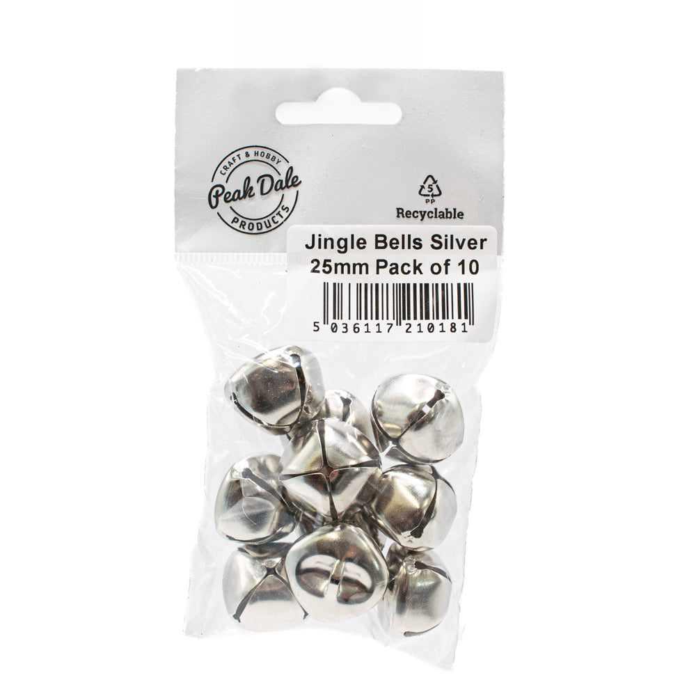 Jingle Bells Silver 25mm Pack of 10 - Default (JINGBEL)