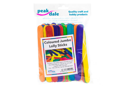 Lollipop Sticks JUMBO Coloured Pack of 100 - Default Title (LOLLYCOLJUMBO100)