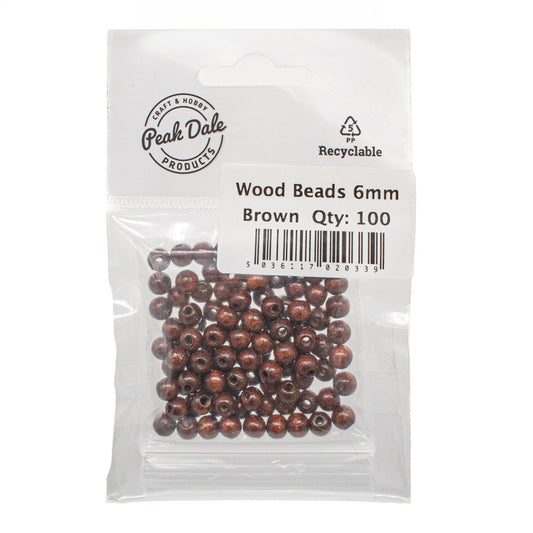 Beads Wood 6mm Round Brown (100) - Default (NO1BRO)