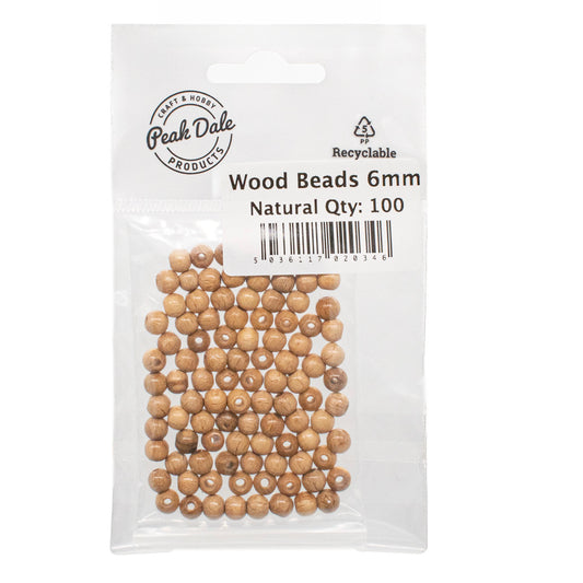 Beads Wood 6mm Round Natural (100) - Default (NO1NAT)