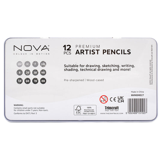 Nova 12 Piece Artists Sketching Pencils Set - Default (PENCILNOVA12)