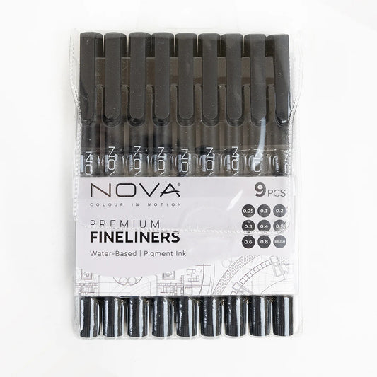 Nova Black Fineliners Pack of 9