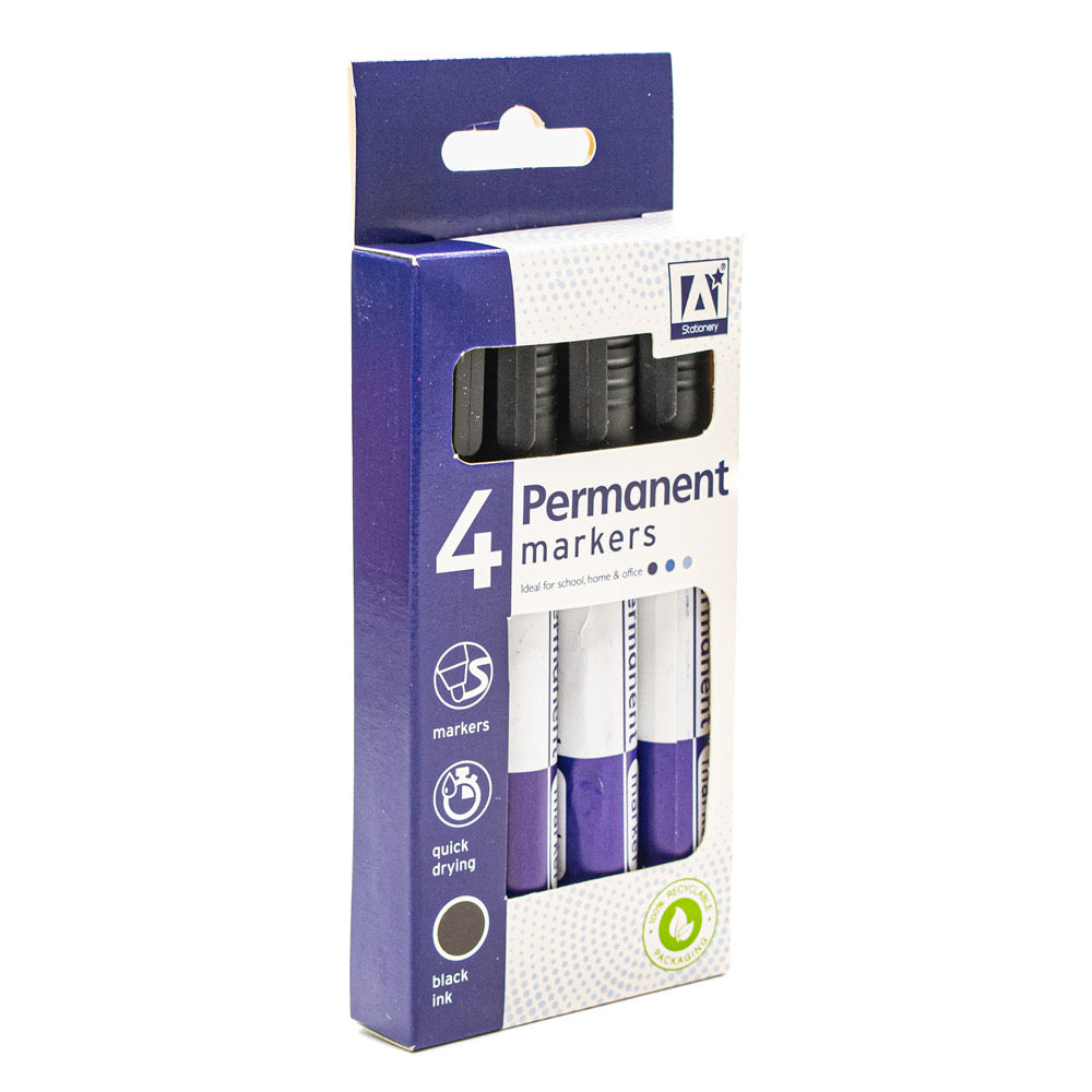 Black Permanent Marker Pens Pack of 4 - Default Title (PENMARK4)