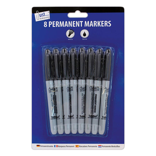Permanent markers BLACK Pack of 8