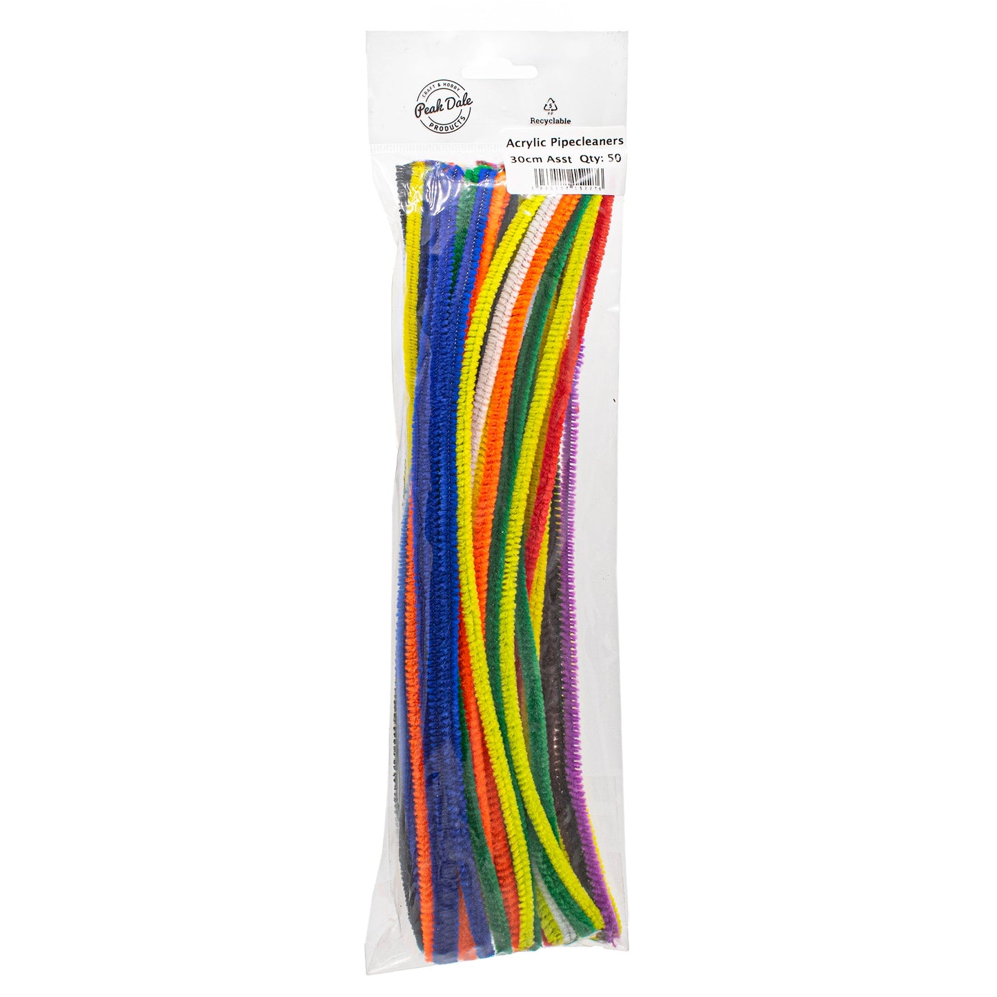 Acrylic Pipecleaners 30cm Asst pack 50 - Default (PIPSTAST30)